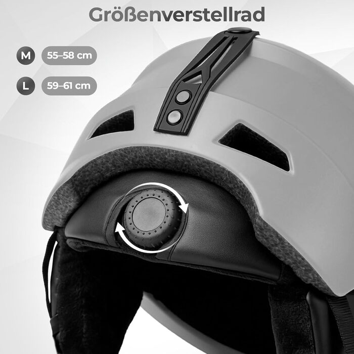 Шолом гірськолижний чоловічий, сірий, з вентиляцією, полікарбонат, захист від ударів, унісекс, розмір L