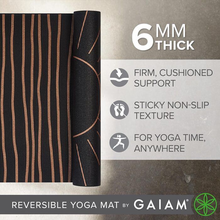 Йога мат Gaiam Premium 6 мм - двостороння, товста, нековзна для йоги, пілатесу та вправ на підлозі (172,7 x 61 x 6 мм) Cosmic Energy