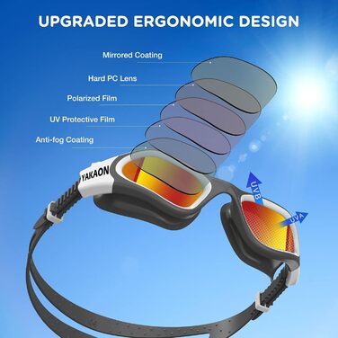 Дитячі окуляри для плавання YAKAON A1MINI, поляризовані, проти запотівання, UV-захист, для дівчаток та хлопчиків, біло-червоні