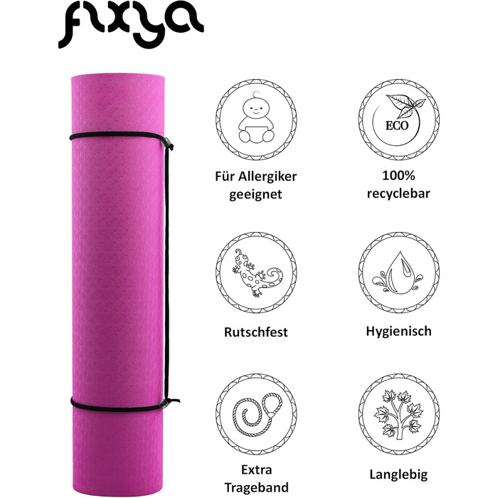 Преміум килимок FLXYA для фітнесу, йоги та пілатесу, TPE, 183x61x0,6 см, рожево-жовтий, не містить фталатів, нековзкий, з ременем для перенесення