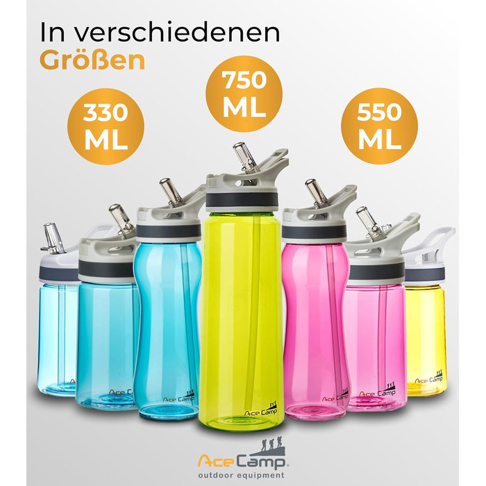 Пляшка для води AceCamp Tritan 750 мл, синя, з трубочкою, BPA-free, герметична, для спорту (2 шт.)