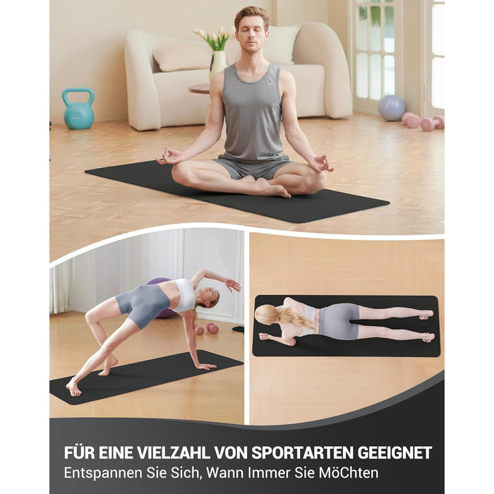 Йога мат для жінок Good Nite: неслизька поверхня, товщина 6 мм, 183x61 см, сірий/чорний, з ручкою для перенесення, TPE, для йоги, пілатесу, фітнесу