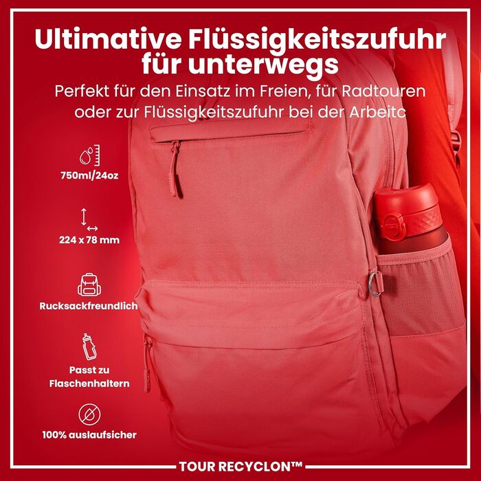 ION8 Фляга для води, 750 мл (Червона, Evo)