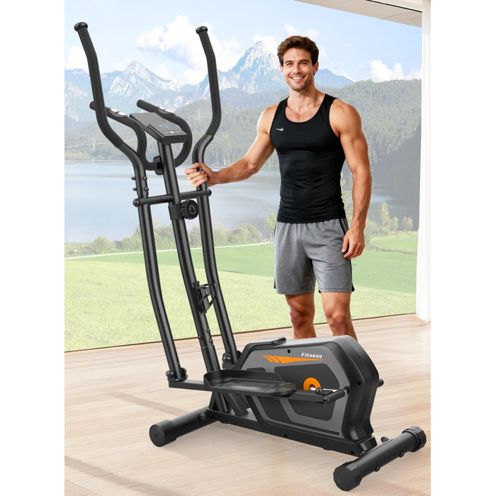 Еліптичний тренажер Crosstrainer 3-в-1 для дому з LCD-монітором та регулюванням навантаження до 287 кг (Оранжевий + Чорний)