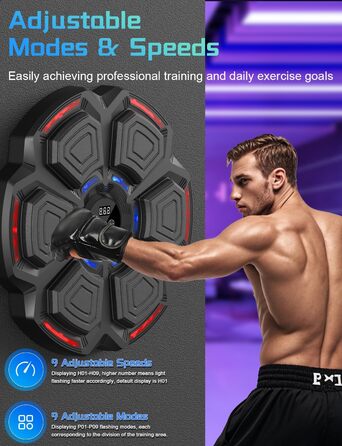 Музична боксерська машина з LED-підсвіткою та Bluetooth, 9 режимів швидкості, підрахунку ударів, рукавички в комплекті. Для дорослих та дітей