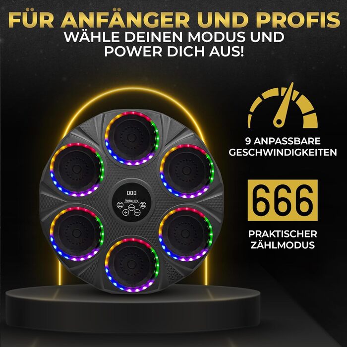 DerALEX Боксерський тренажер з музикою та LED-дисплеєм - електронний бокс для реакції, фітнесу та координації. Боксерський тренажер для дому та фітнес-клубу