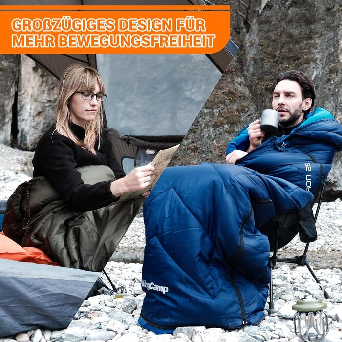 Сплячий мішок KingCamp Oasis для кемпінгу, 3-4 сезони, водовідштовхувальний, легкий, 220x75 см, для дітей та дорослих, можливість з'єднання, ідеальний для подорожей та активного відпочинку