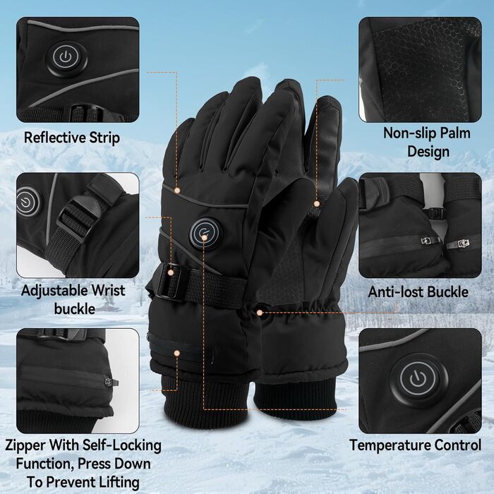 Електричні грілки для рук для чоловіків та жінок, 7.4V 5000mAh/6000mAh, акумуляторні, сенсорний екран, 3 режими 45/50/55°C, антиковзні, для катання на велосипеді, лижах, кемпінгу, чорні