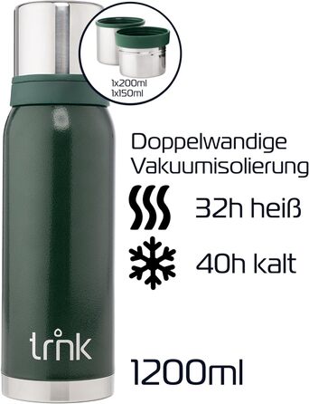 Термос trnk Outdoor Arktis 2, нержавійка, 1200 мл, BPA-free, 32 год тепла, кришка з 2 чашками, можна мити в посудомийці