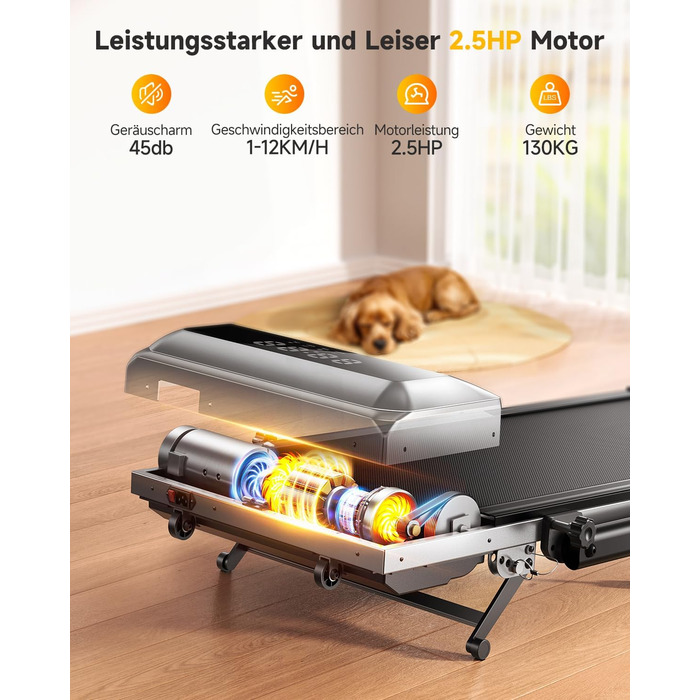 Біговий тренажер для дому з нахилом, 2 в 1, складний, 12 км/год, 2.5HP, під стіл, з пультом та додатком, чорний, нахил 12%