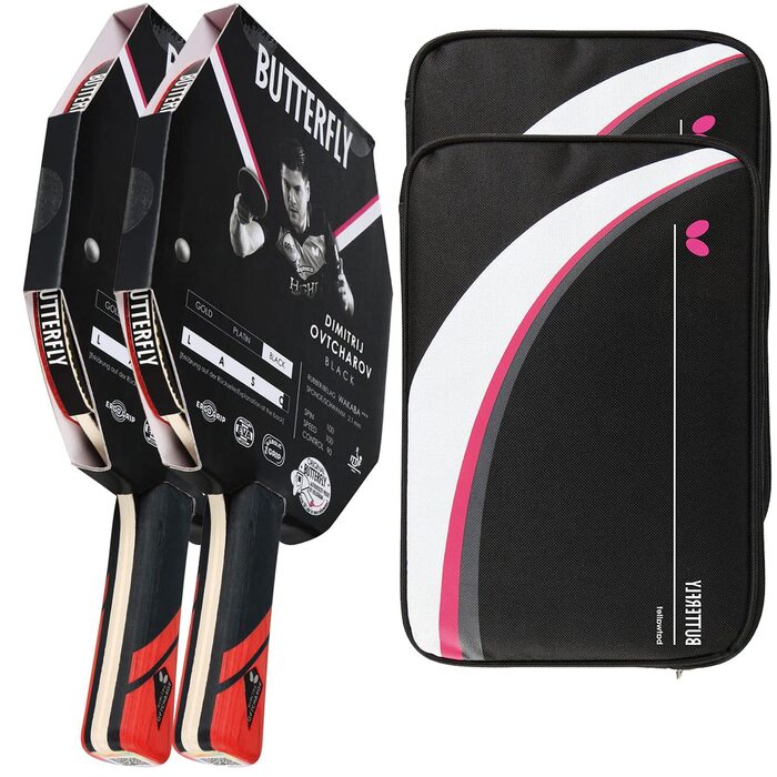 Турнічна ракетка для настільного тенісу Butterfly® Dimitrij Ovtcharov Black з технологією Eva, сертифікована ITTF, покриття Wakaba, губка 2.1 мм | Професійна ракетка для досвідчених гравців (комплект з 2 чохлами DC2 та додатковою ракеткою)