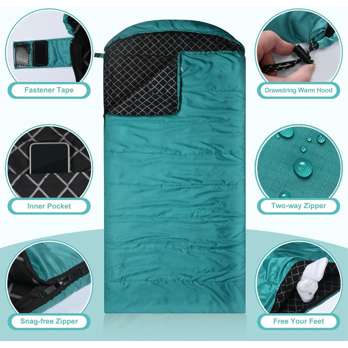 Спальний мішок Baumwoll-Flanell для дорослих, 100% бавовна, для кемпінгу, трекінгу, подорожей з рюкзаком, 3-4 сезони, легкий, See blau/schwarz