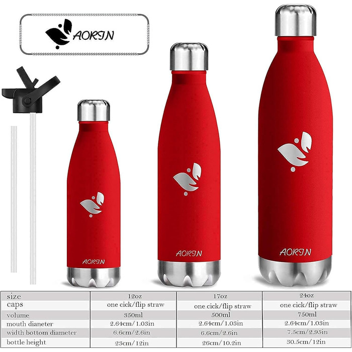 Термофляга AORIN 750 мл (винно-червона) - ізольована, без BPA, для дітей, спорту, подорожей