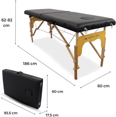 Масажний стіл Mobiclinic CM-01 Basic 180x60 см, дерев'яний, складаний, 2-секційний, висота регулюється, кремовий, європейський бренд, екошкіра, до 250 кг