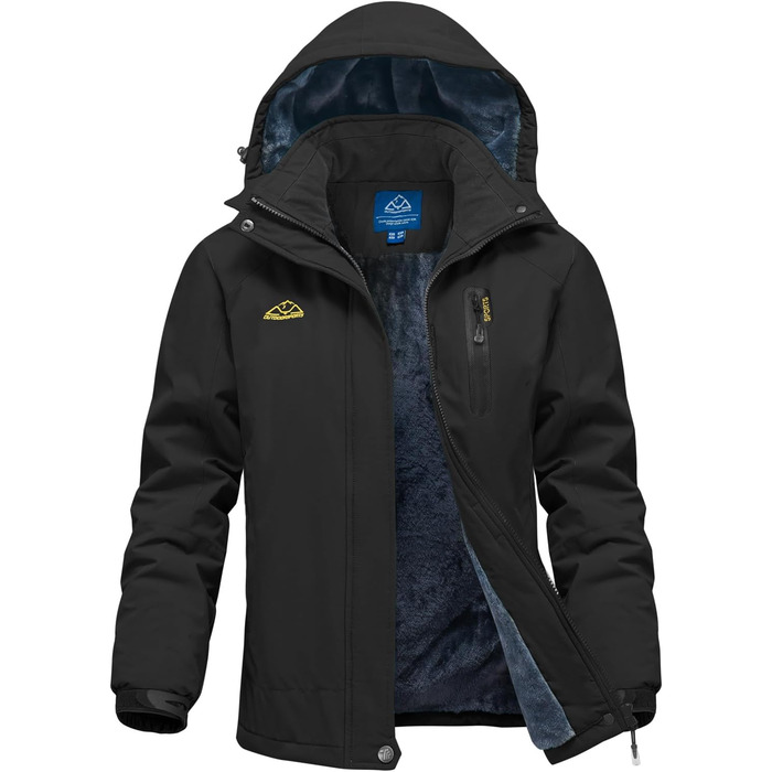 Daen Outdoor Зимова куртка: вітронепроникна, водонепроникна Softshell з флісовою підкладкою, для катання на лижах, функціональна, знімний капюшон (XXL, Чорний)