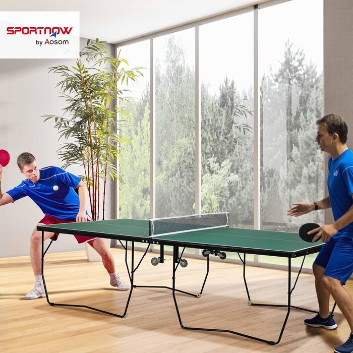 Настільний теніс SPORTNOW: стіл для пінг-понгу з мережею, ракетками та м'ячами (зелений, 274x152.5x76 см)