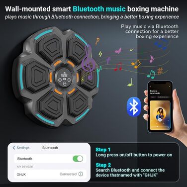 Музична бокс-машина Viriech з LED-підсвічуванням та боксерськими рукавичками, Bluetooth, настінний монтаж, 9 режимів швидкості та режим підрахунку, подарунок для дітей та дорослих