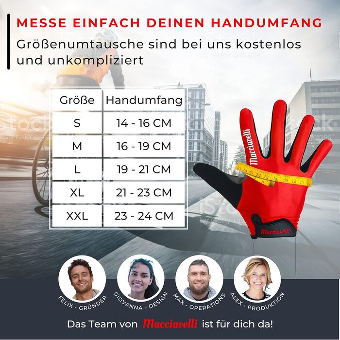 Велосипедні рукавички MACCIAVEI для чоловіків та жінок - MTB рукавички - унісекс, сенсорні, червоні, XL