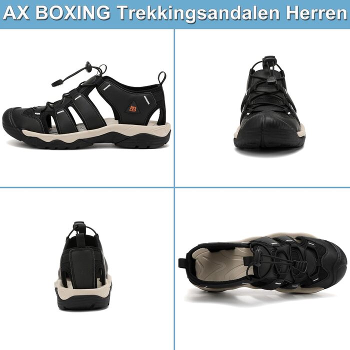 Чоловічі сандалі AX BOXING для трекінгу та спорту, літні, на липучках, дихаючі, чорні, розмір 44 EU