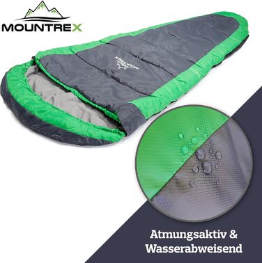 Сплячий мішок MOUNTREX® – ультралегкий та компактний (850г) – для відпочинку на природі, літній спальний мішок, мумієподібний (205x75 см) – малий об'єм при згортанні, легкий – для підлітків та дорослих + подарунок: надувне зелене подушечка для подорожей