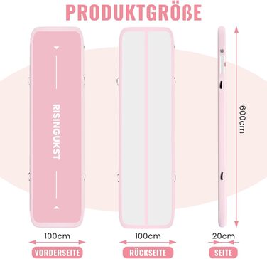 Надувна гімнастична матка Air Matte Track - 600x100x20 см (зелена та рожева) з повітряним насосом