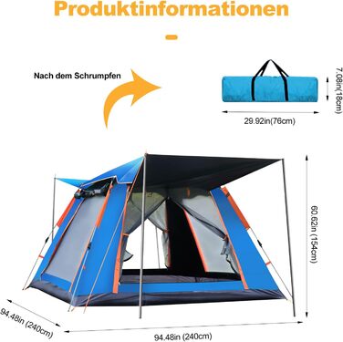 Намет Ergocar для кемпінгу на 3-4 особи: водонепроникний, легкий, швидко встановлюється, для відпочинку на природі