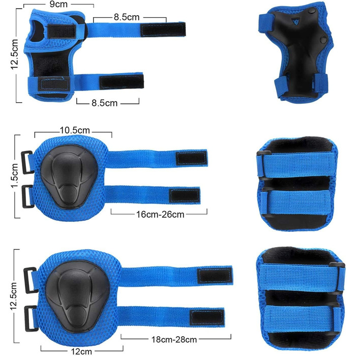 Набір захисту 7 в 1 для дітей 3-8 років: шолом, наколінники, налокітники, захист зап'ястя. Підходить для катання на роликах, скейтборді, самокаті, велосипеді. Колір: блакитний