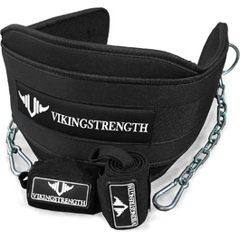Vikingstrength Пояс для підтягувань і присідань з обтяженням, преміум-якість, з довгим ланцюгом і напульсниками, для кросфіту, тренажерного залу, трицепса і ніг