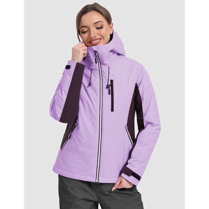 Жіноча лижна куртка GEMYSE: водонепроникна, вітронепроникна, тепла з капюшоном (Eislila/Morgengrau-Lila)
