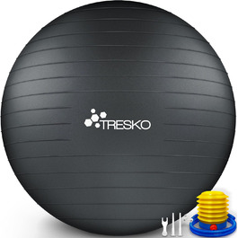 Гімнастичний м'яч TRESKO 55 см, BPA Free, з насосом, антрацит, для фітнесу, йоги, пілатесу, вагітних, анти-вибух, до 300 кг, для зросту до 155 см
