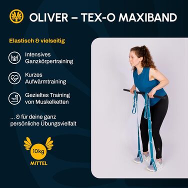 Еластична фітнес-стрічка Oliver Tex-O Maxiband 118 см з 8 петлями для йоги, реабілітації, тренувань, різна жорсткість, прана