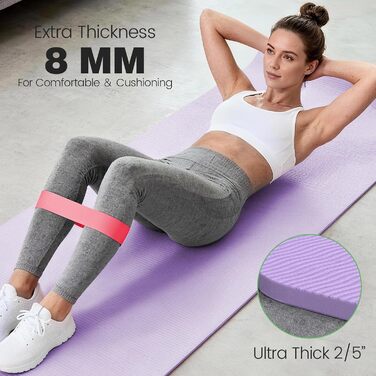 Йога мат Soontrans, 8 мм, TPE, з гумовими стрічками, килимком для колін, фітнес мат для пілатесу та тренувань (фіолетовий, 183x68 см)