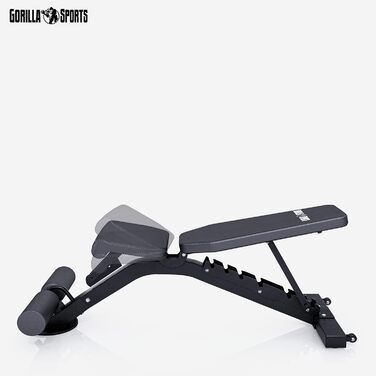 Гантельна лава GORILLA SPORTS® з регулюванням спинки (8 положень) та сидіння (3 положення), 156x51x114 см, до 400 кг, мультифункціональна, з підставкою для ніг. Підходить для тренувань спини, ніг та пресу.