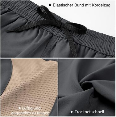 Шорти спортивні чоловічі HMIYA, швидковисихаючі, з кишенею на блискавці, сірі хакі (L)