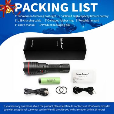 Ліхтар для дайвінгу LetonPower 2000 Lumen, 100м водонепроникний, акумулятор Type-C, для дайвінгу та відпочинку на природі (Sm-16)