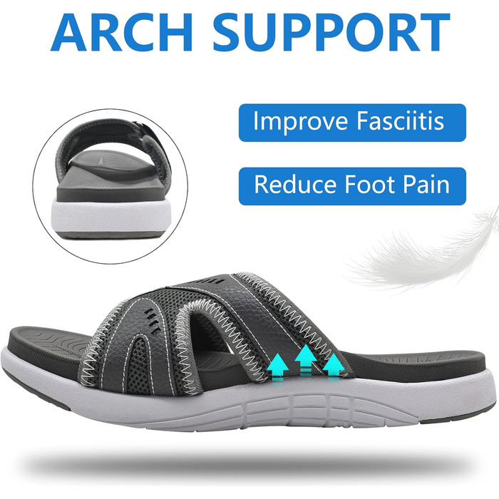 Чоловічі спортивні сандалі COFACE для відновлення після тренувань, підтримка склепіння стопи, ортопедичні, розмір 42 EU, сірі