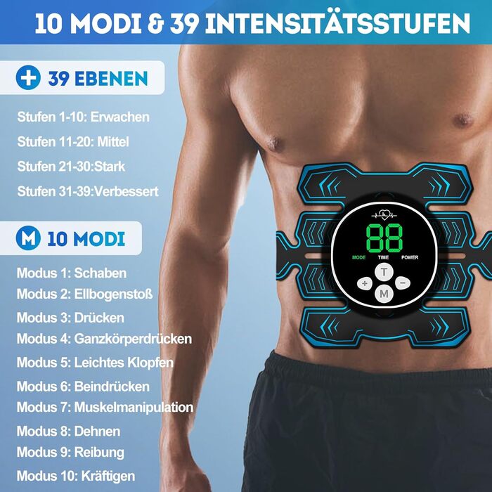 Електричний тренажер для пресу SOARFLY EMS, Unisex, USB-зарядка, 10 режимів, 39 інтенсивностей, для пресу, ніг, сідниць, рук