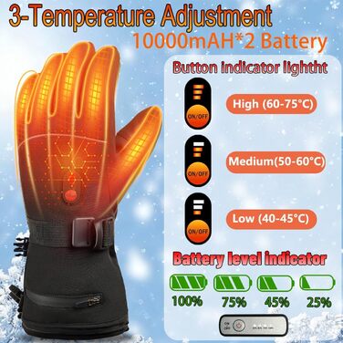 Гріючі рукавиці з акумулятором 7.4V 20000mAh, 3 режими нагріву. Електричні рукавиці з підігрівом для жінок та чоловіків. Ідеально для катання на лижах, велосипеді, піших прогулянок та мотоциклі. Колір: чорний, розмір M