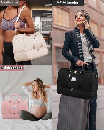 Спортивна сумка для подорожей OVEVOOK (M), водонепроникна дорожня сумка-вікенд з відділенням для взуття та мокрих речей, світло-фіолетова