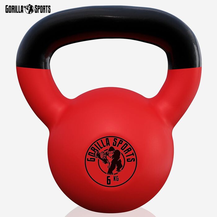 Гиря GORILLA SPORTS 6 кг – чавунна з вініловим покриттям для фітнесу та силових тренувань