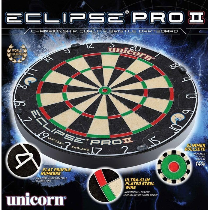 Професійна дартс-мішень Unicorn Eclipse Pro з сизалю, HD дротом та безскобовою конструкцією для дорослих