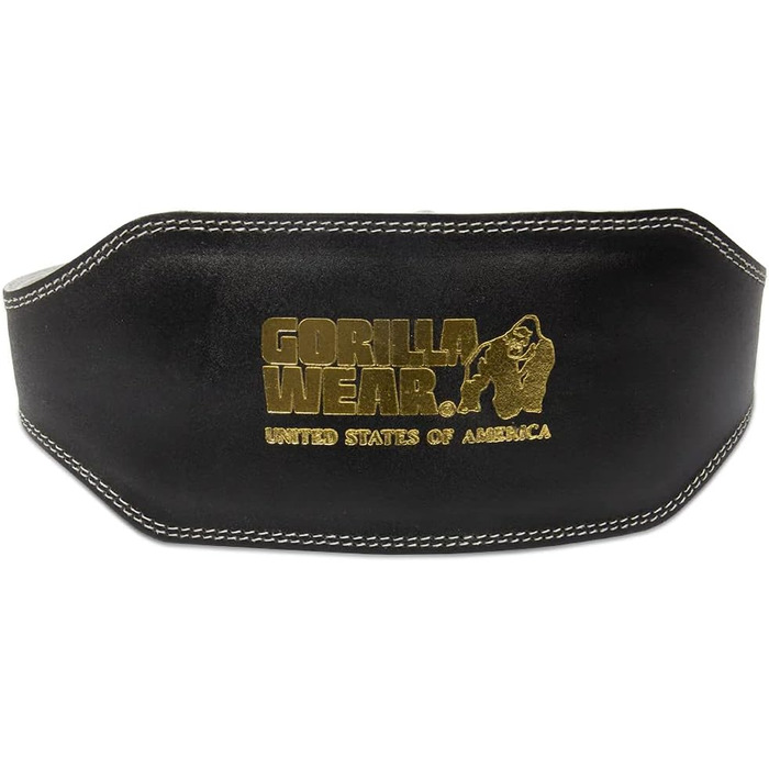 Пояс Gorilla Wear 6 дюймів з повним шкіряним наповнювачем - чорний/золотий - для бодібілдингу, пауерліфтингу, тренувань у залі - стабілізація та підтримка з логотипами, шкіряний, L-XL