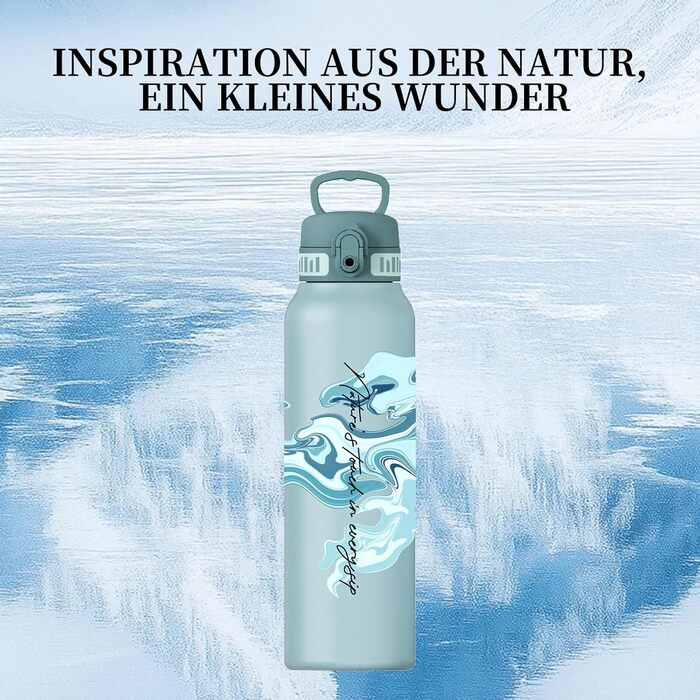 Термос-пляшка UZSPACE 1л (970мл) з нержавіючої сталі, ізольована, з 1-клік відкриванням, без витоку, для спорту, фітнесу, подорожей, зелений