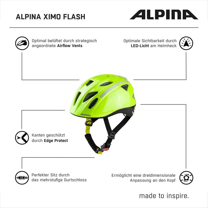 Дитячий велосипедний шолом ALPINA XIMO Flash з LED підсвіткою, світловідбиваючий, легкий та регульований, 49-54 см