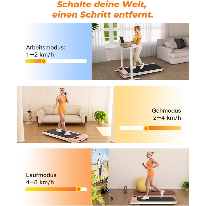 Walking Pad Lacuffy 2.5 HP: біговий доріжки для дому зі столом та Smart App, до 136 кг (Золотий, 80 см)