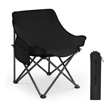 Крісло для кемпінгу складне з сумкою та неслизькими ніжками - туристичне, для риболовлі, пляжу, саду, балкону (чорне)