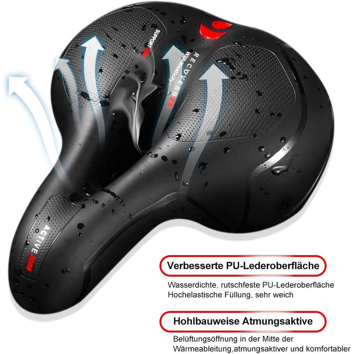 Велосипедне сідло Lachesis: комфортне, гелеве, з підвіскою для чоловіків та жінок. Підходить для MTB, шосе та трекінгових велосипедів (червоний)