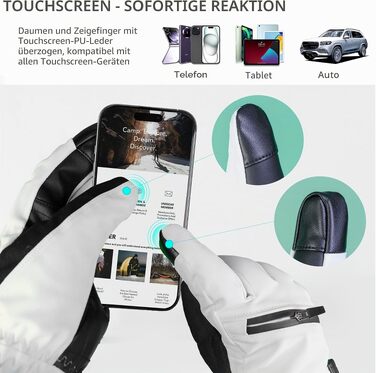 Водонепроникні гірськолижні рукавички Unigear з 3M Thinsulate, сенсорні (Touchscreen), білі, унісекс (для чоловіків та жінок), розмір L