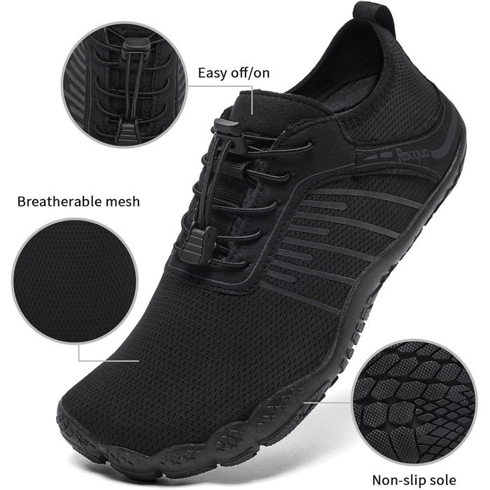 Водні черевики Raqua для плавання та відпочинку на пляжі - чорні (44 EU, Wz1112)