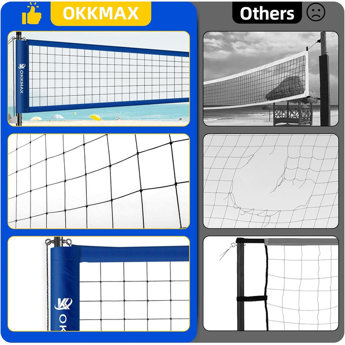 Набір для волейболу на відкритому повітрі: сітка, регульовані стійки, анти-саг дизайн. У комплекті: фіксуюча пластина для пляжу, табло, лінія ворот та сумка для перенесення.